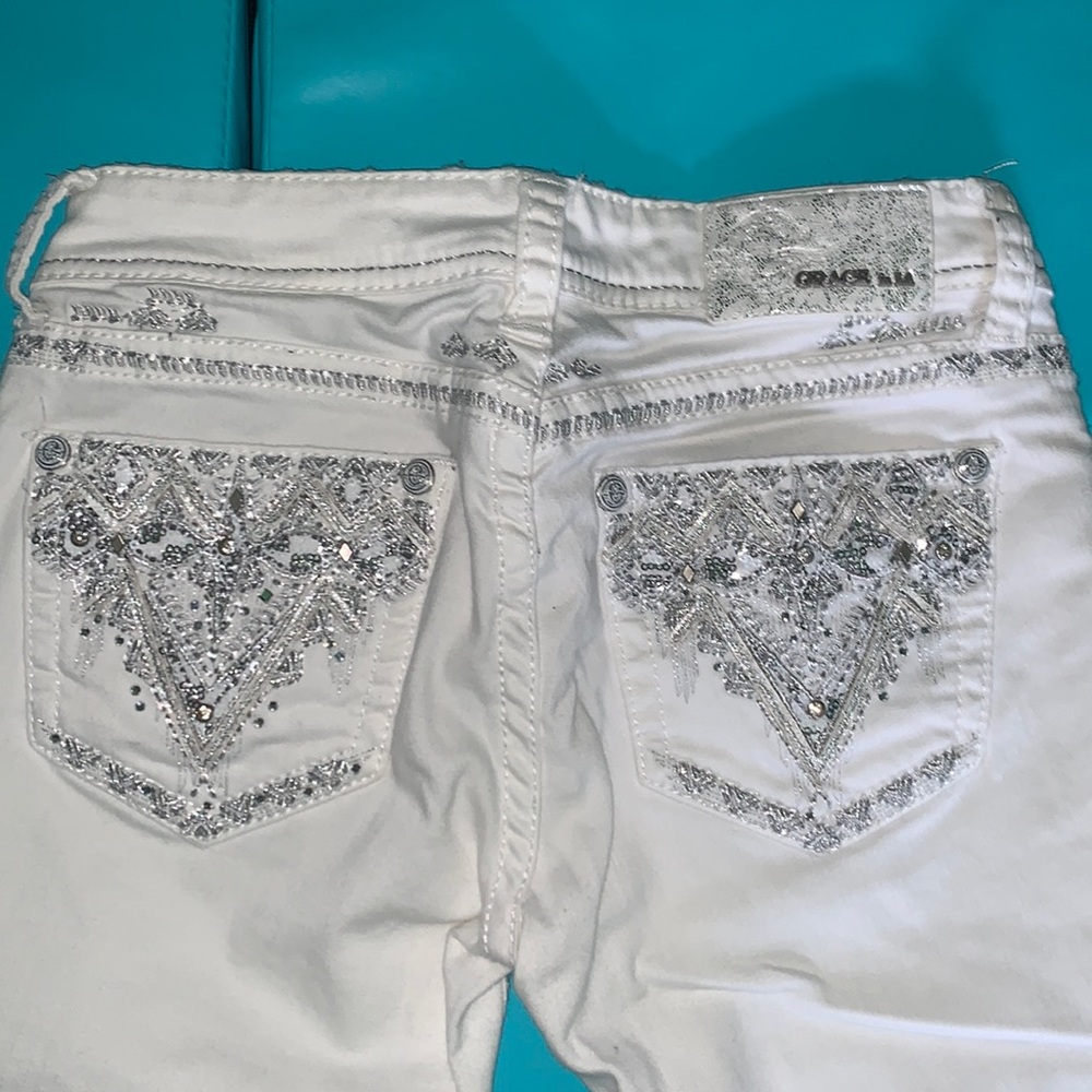 Grace rhinestone white silver jeans